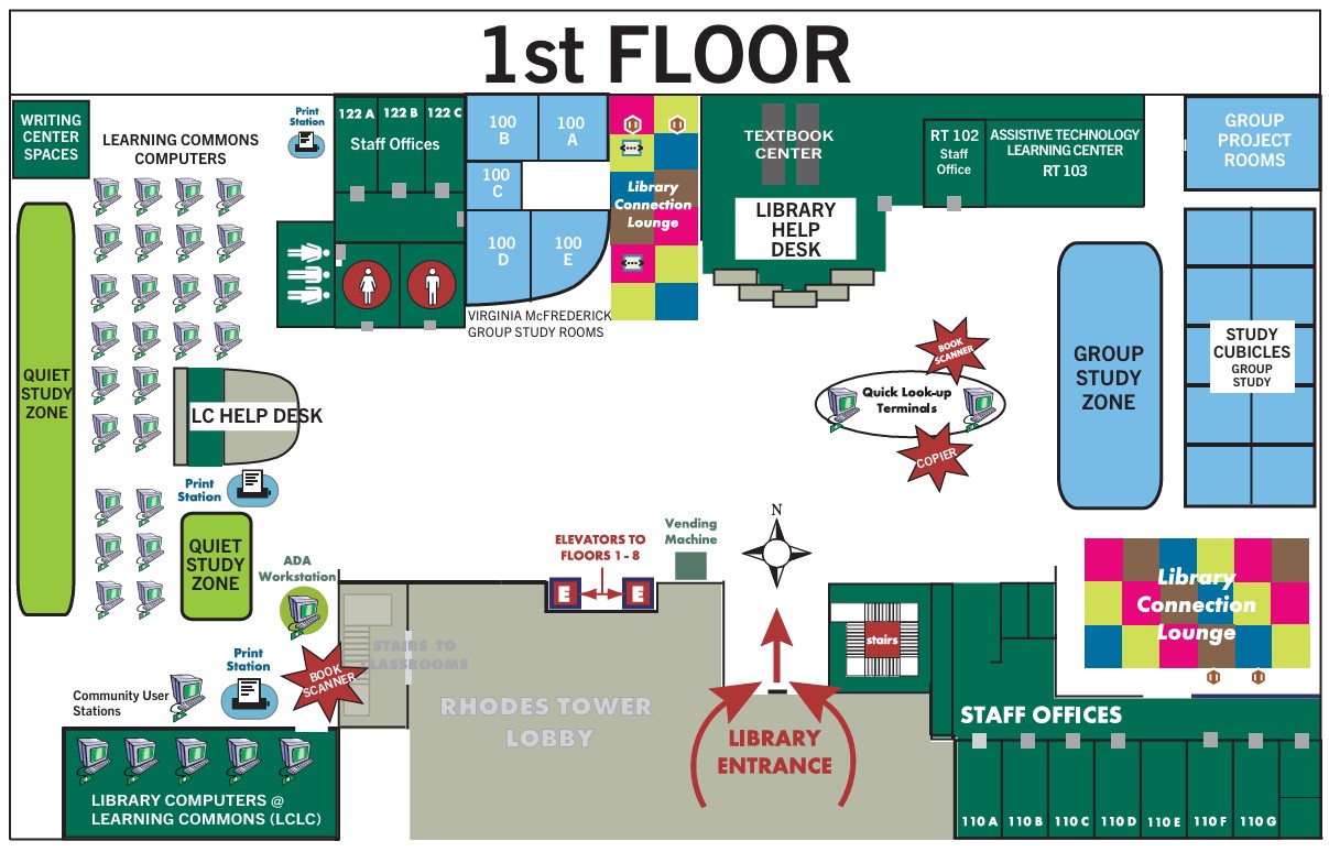 Floorplan image for the 1st floor of the Michael Schwartz Library.